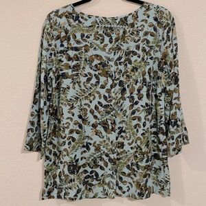 J. Jill Women Tunic Small Blue Floral Button Back Classic Contemporary Bohemian